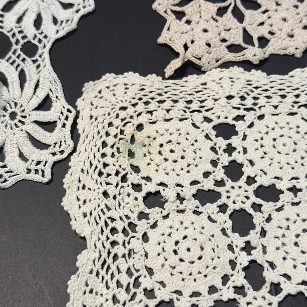 Vintage Crochet Doilies Table Runners White Cream Lace Lot 6pc Cottagecore Chic